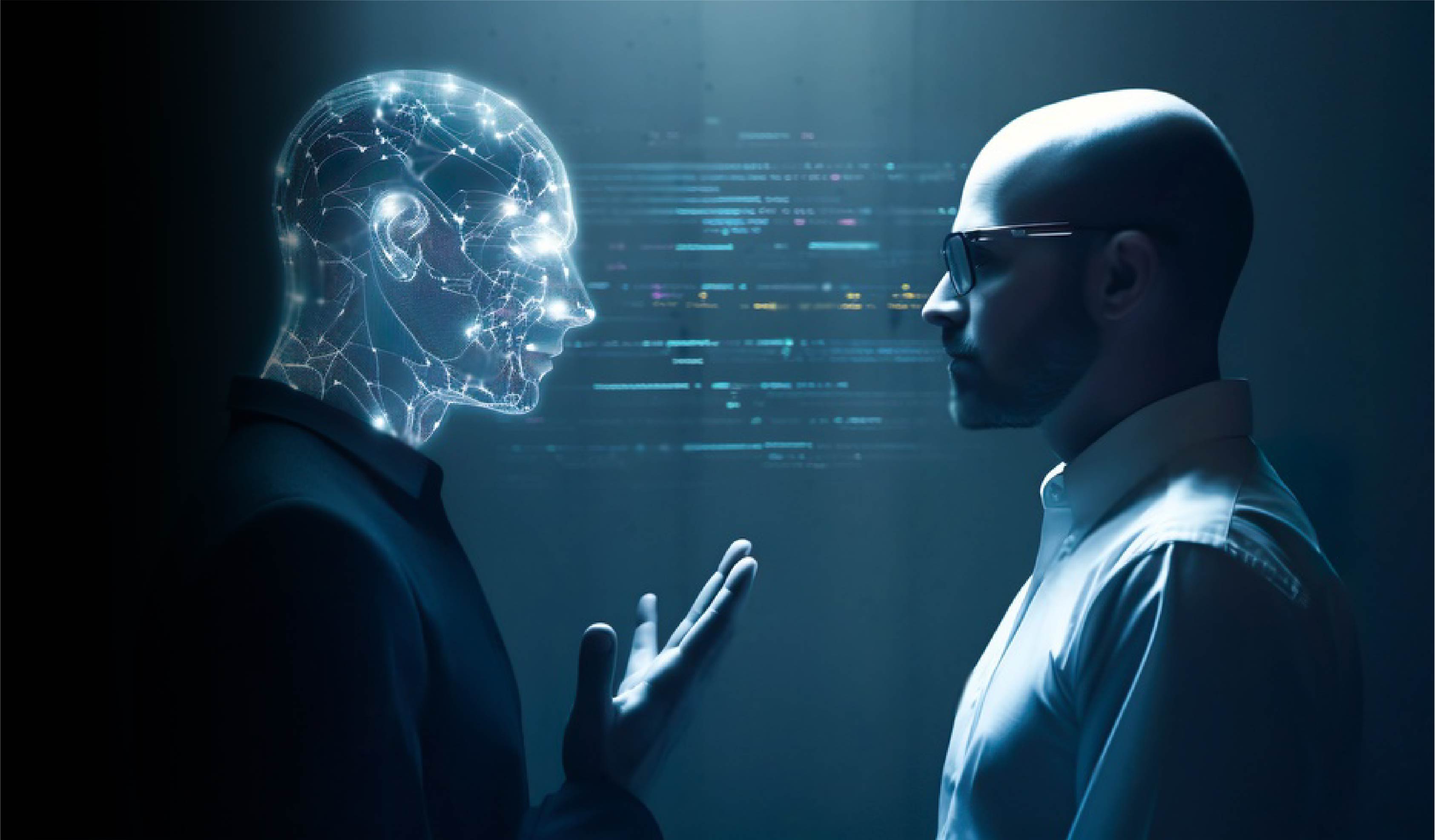 A human facing an artificial intelligence